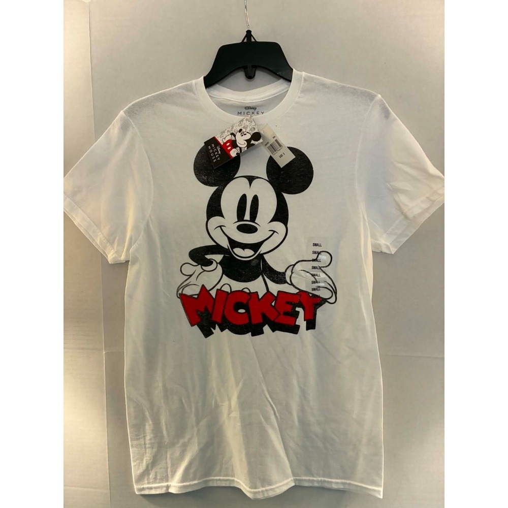 Disney Mickey Mouse Mens Small Graphic T Shirt‎ White Short Sleeve Cartoon